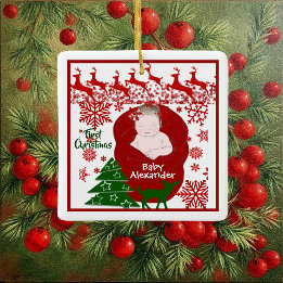 Ornement En Céramique Les premiers rennes de Noël du bébé couché sur mes