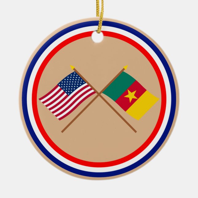 Ornement En Céramique Les USA et drapeaux croisés par Cameroun (Devant)