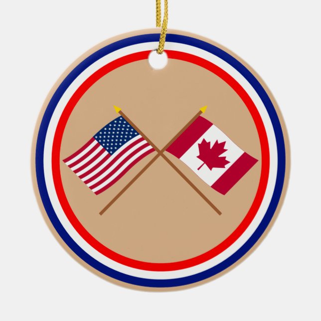 Ornement En Céramique Les USA et drapeaux croisés par Canada (Devant)