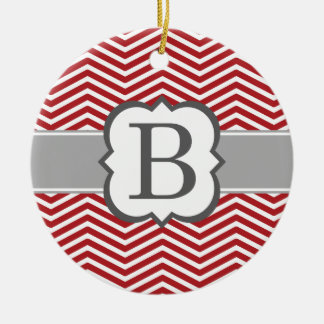 Ornement En Céramique Lettre blanche rouge B Chevron de monogramme