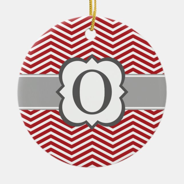 Ornement En Céramique Lettre blanche rouge O Chevron de monogramme (Devant)