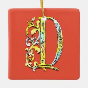 Ornement En Céramique Lettre D monogramme initial art floral