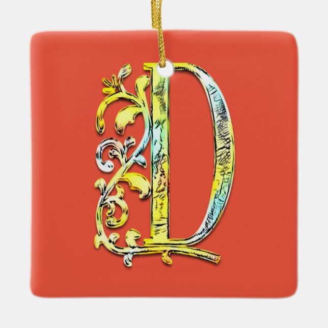Ornement En Céramique Lettre D monogramme initial art floral (Devant)