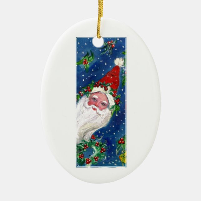 ORNEMENT EN CÉRAMIQUE LETTRE DE NOËL / SANTA CLAUS AVEC RIBBON ROUGE (Devant)