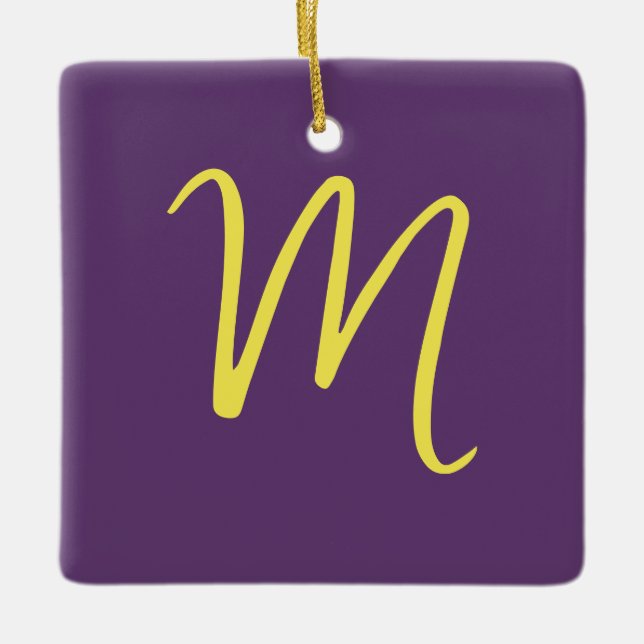 Ornement En Céramique Lettre initiale Monogramme élégant Indigo jaune (Devant)