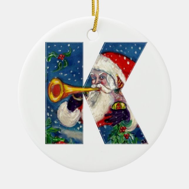 ORNEMENT EN CÉRAMIQUE LETTRE K DE NOËL / MONOGRAM DE SANTA CLAUS (Devant)