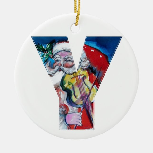 ORNEMENT EN CÉRAMIQUE LETTRE XMAS Y /SANTA CLAUS AVEC MONOGRAM VIOLON (Devant)
