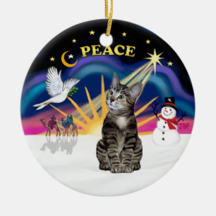 Ornement En Céramique Lever de soleil de Noël - Chat tigré tabby brun