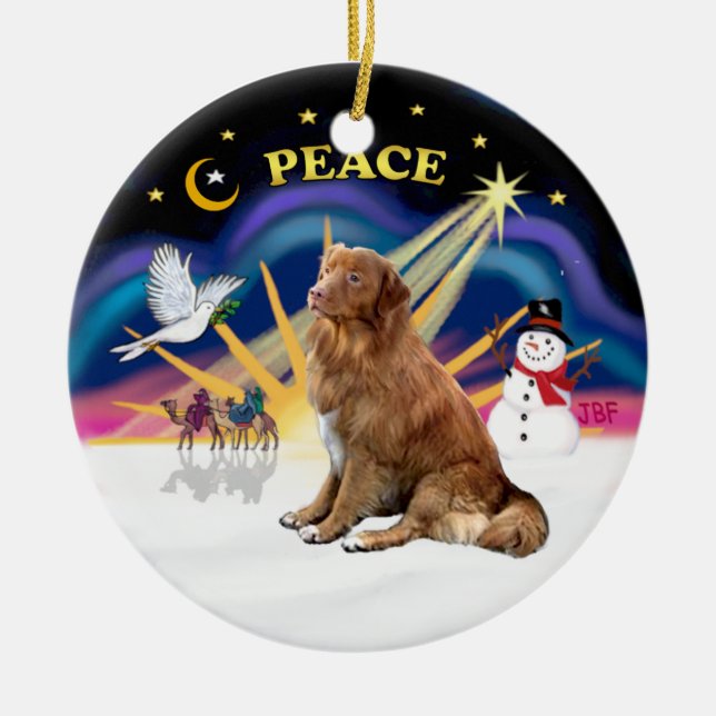 Ornement En Céramique Lever de soleil de Noël - Chien de la Nouvelle-Éco (Devant)