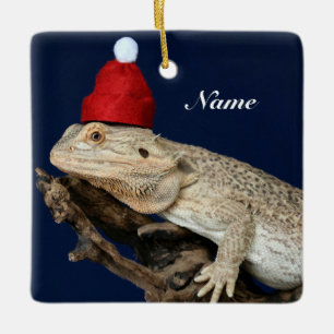 Ornement En Céramique Lézard Dragon Porté Personnalisé - Santa Hat