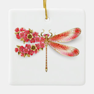 Ornement En Céramique libellule de fleurs avec sakura de bijoux