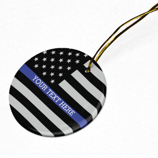 Ornement En Céramique Ligne Bleue Mince - Drapeau Américain Personnalisé