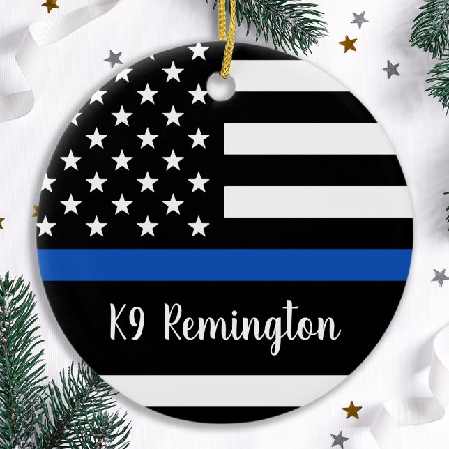 Ornement En Céramique Ligne Bleue Mince - Officier de Police - Drapeau A (Créateur téléchargé)