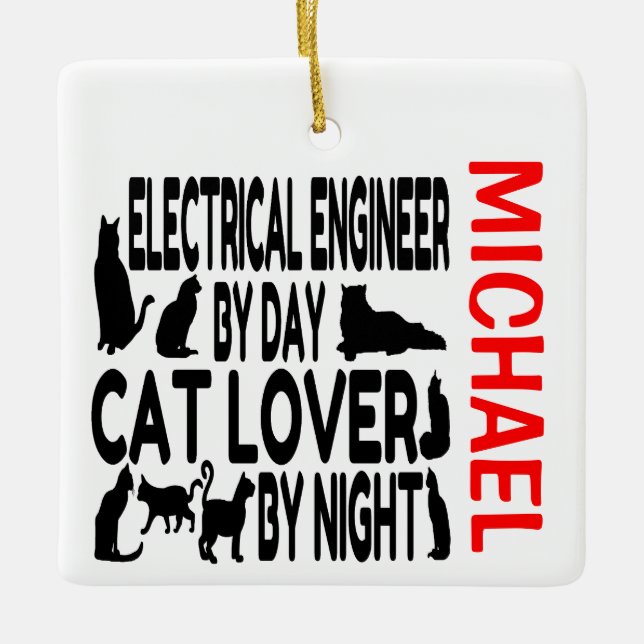 Ornement En Céramique L'ingénieur électrique aime les chats CUSTOM (Devant)