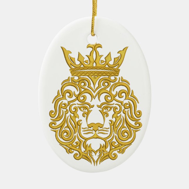 Ornement En Céramique lion doré dans la couronne (Devant)