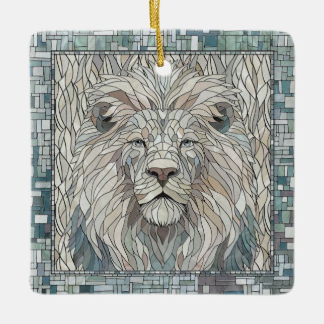 Ornement En Céramique Lion Portrait Mosaic Art (Devant)