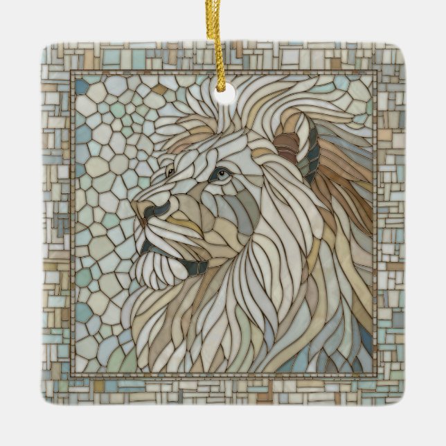 Ornement En Céramique Lion Portrait Mosaic Art (Devant)