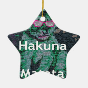 Ornement En Céramique Lion vert avec lunettes roses "Hakuna Matata" Art