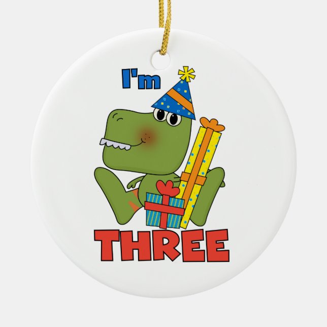 Ornement En Céramique Little Dino 3ème Anniversaire Tshirts et cadeaux (Devant)