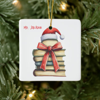 Ornement En Céramique Livre de Noël personnalisé Arbre- Enseignant / Bib