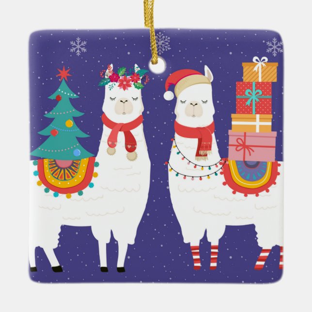 Ornement En Céramique Llamas de Noël (Devant)