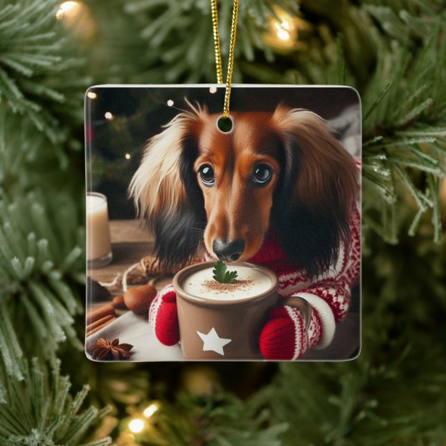 Ornement En Céramique Long Hair Dachshund Tree Ornament (Arbre)