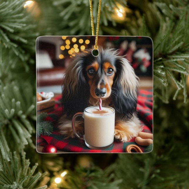 Ornement En Céramique Long Hair Dachshund Tree Ornament (Arbre)