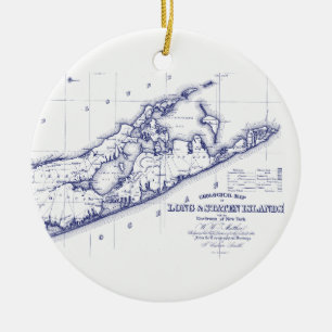 Ornement En Céramique Long Island The Hamptons Map VC