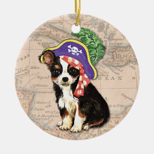 Ornement En Céramique Long manteau Chihuahua Pirate (Devant)