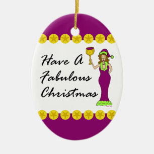 Ornement En Céramique L'or fabuleux de Noël de diva de vin tient le