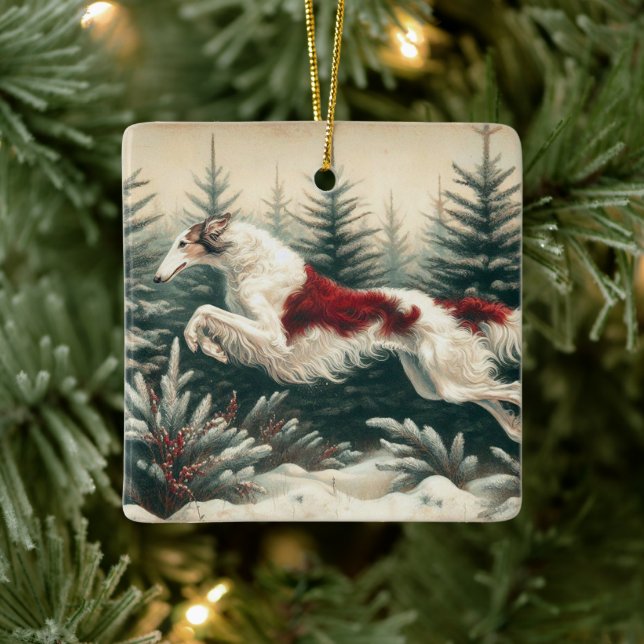 Ornement En Céramique L'ornement de Noël de Borzoi (Arbre)