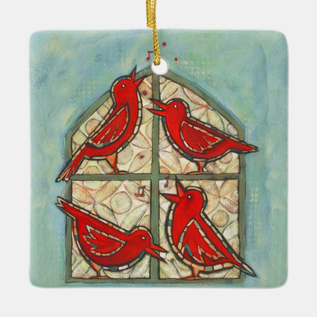 Ornement En Céramique L'ornement de Noël des quatre oiseaux (Devant)