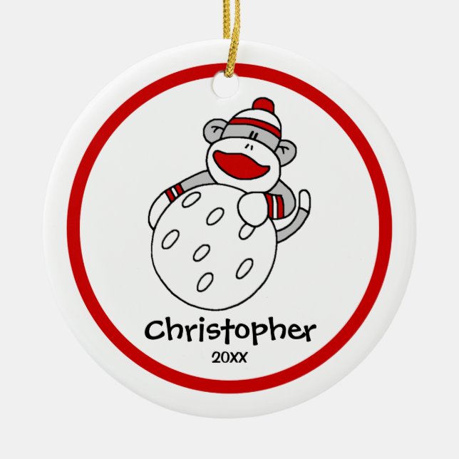 Ornement En Céramique L'Ornement de Noël du Garçon de Golf de Singe de S (Devant)