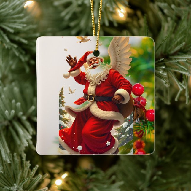 Ornement En Céramique L'ornement du Père Noël (Santa Claus Ornament Against a Christmas Tree!)