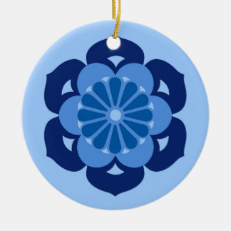 Ornement En Céramique Lotus Flower Mandala, Indigo et bleu clair