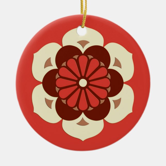Ornement En Céramique Lotus Flower Mandala, Mandarin Orange (Devant)