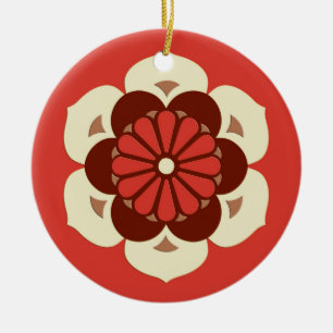 Ornement En Céramique Lotus Flower Mandala, Mandarin Orange