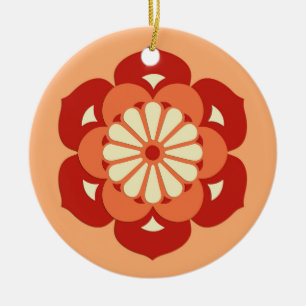 Ornement En Céramique Lotus Flower Mandala, Pastel Orange et Mandarin