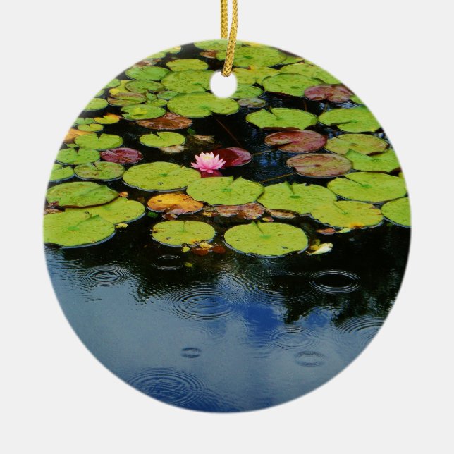 Ornement En Céramique Lotus rose en pluie (Devant)