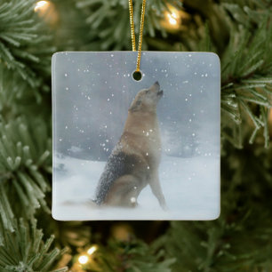 Ornement En Céramique Loup de neige et hurlement de Noël