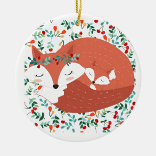 Ornement En Céramique Loup mignon adorable vintage de renard de mère et