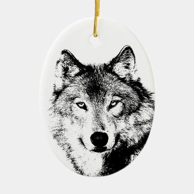 Ornement En Céramique Loup noir et blanc (Devant)