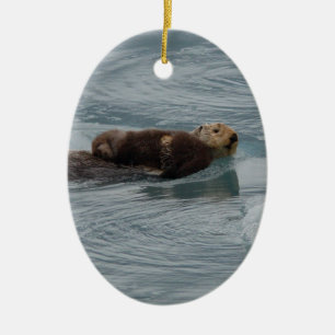 Ornement En Céramique loutre et bébé de mer