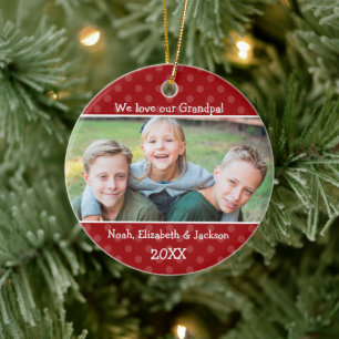 Ornement En Céramique Love Grand-Père Rouge Polka Dot Christmas Photo