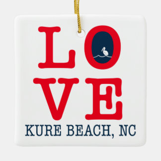 Ornement En Céramique Love Kure Beach, Noël NC