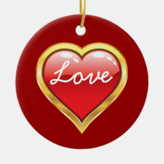 Ornement En Céramique Love Red Golden Heart Saint Valentin