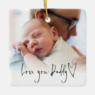 Ornement En Céramique Love You Papa Script Moderne Coeur Photo Overlay