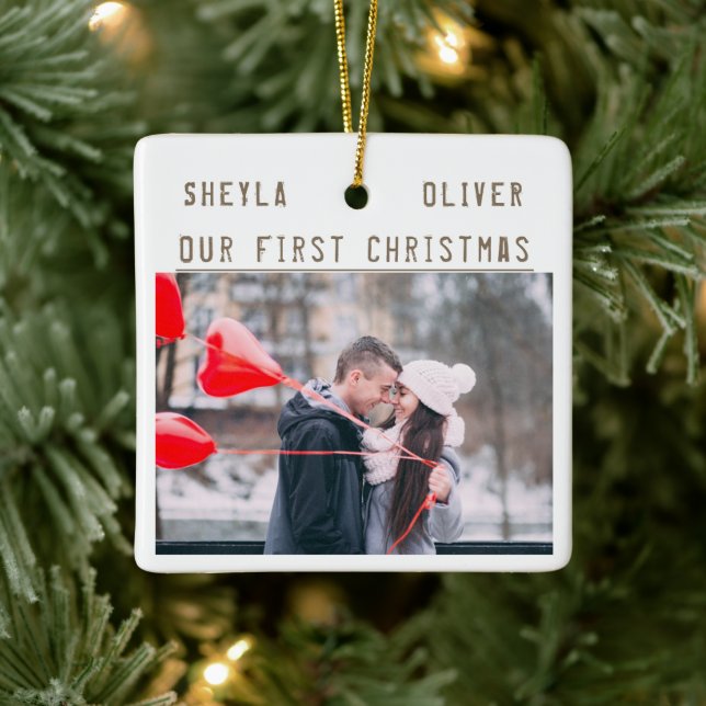 Ornement En Céramique Loving Couple 1st Christmas Keepsaké 2 Photos (Arbre)