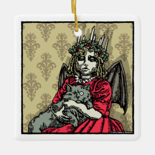 Ornement En Céramique Lucie rouge et chat - Pop Goth Holiday