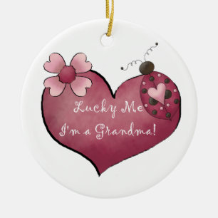 Ornement En Céramique Lucky Me Je suis un cadeau de grand-mère